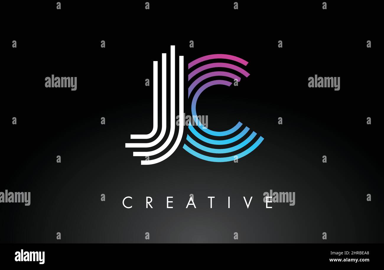 JC White Purple Lines Letter Logo. Creative Line Letters Design Vector ...