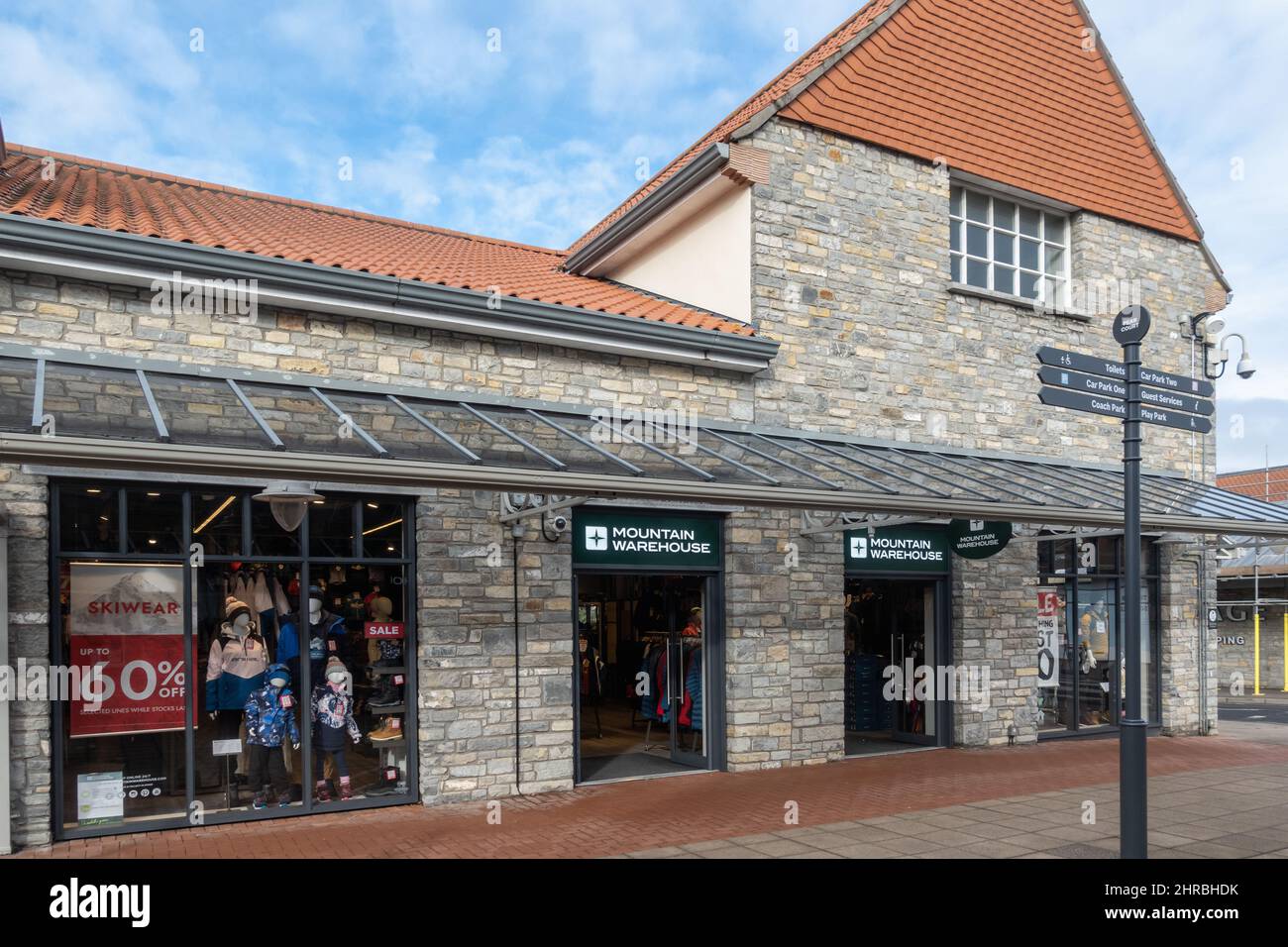 Mountain Warehouse store selling Outdoor Clothing & Equipment, Clarks Village Outlet Shopping, Street, Somerset, England, UK Stock Photo