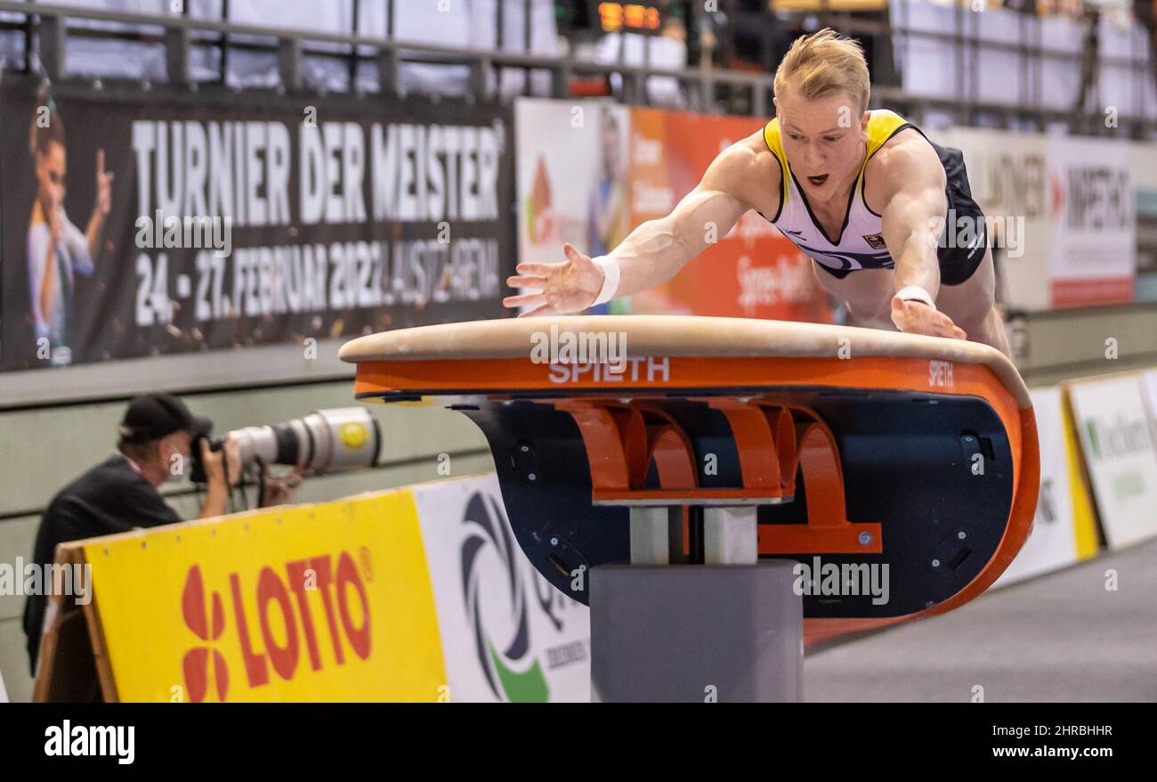 Cottbus, Germany. 25th Feb, 2022. Gymnastics: World Cup, men: vault ...
