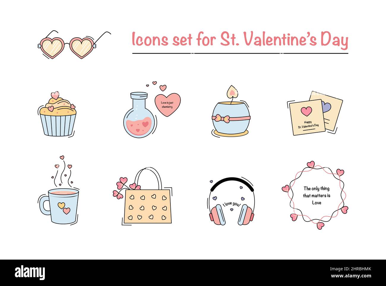 Vector illustration of icons set for St. Valentines Day Stock Vector ...
