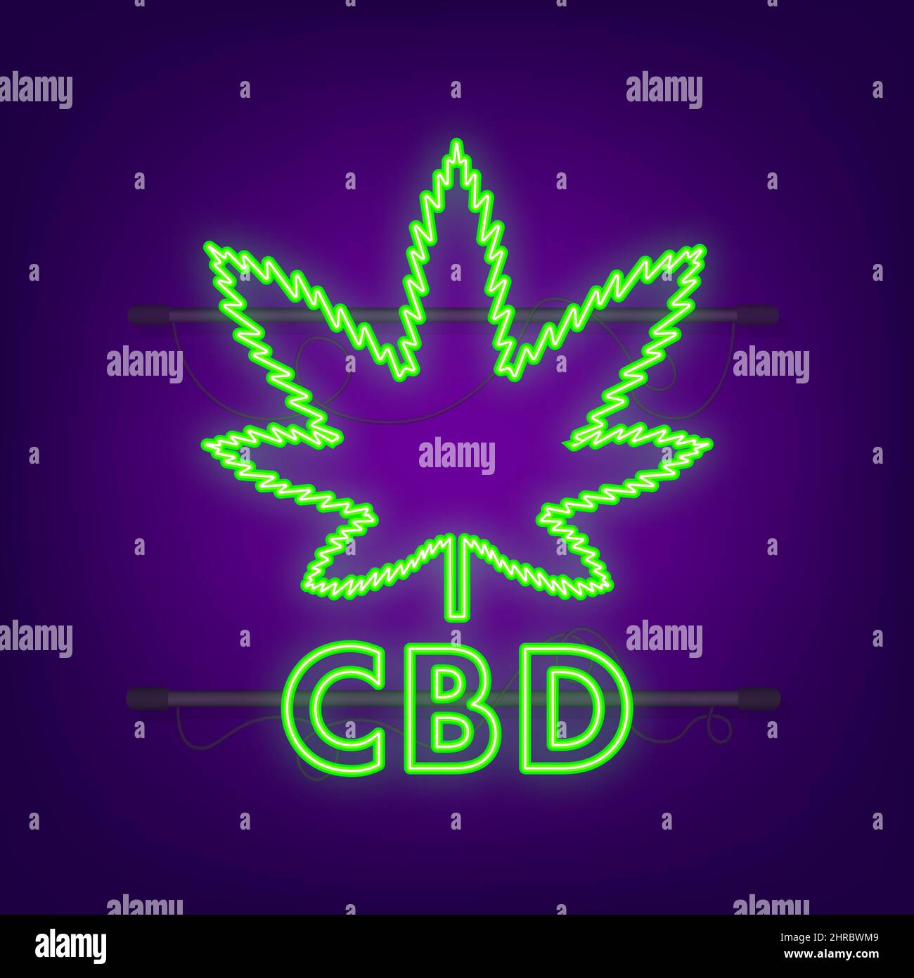 Creative cannabis leaf vector neon icon. Template for CBD Cannabidiol. Vector illustration. Stock Vector