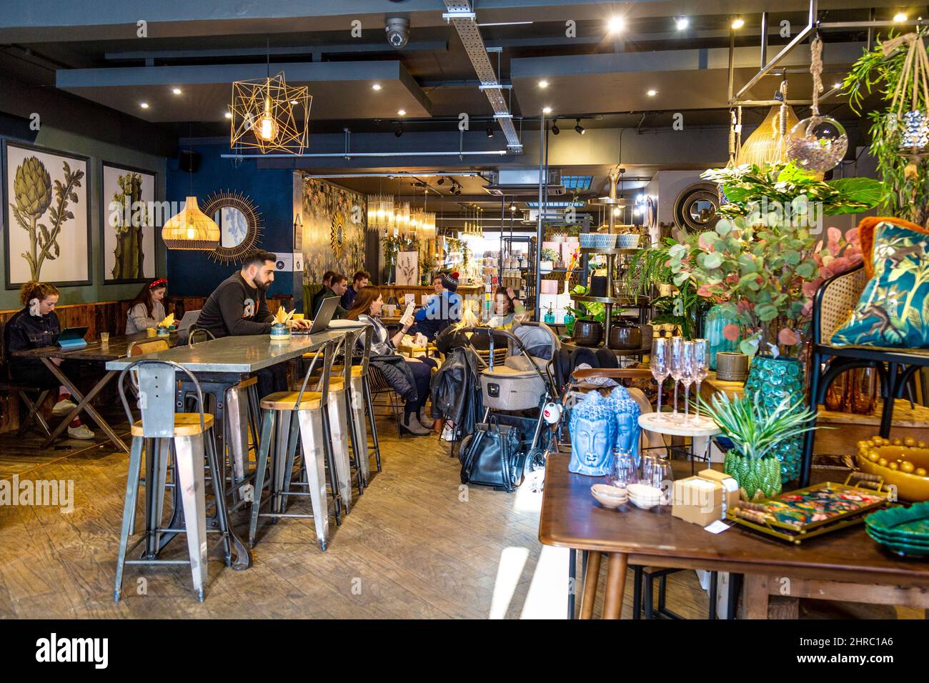 Interior of lifestyle and home decor boutique and coffee shop Culture Trend on Hermitage Road, Hitchin, UK Stock Photo