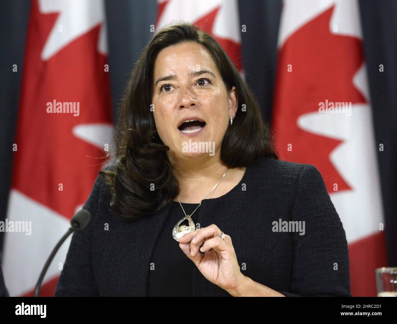 Justice Minister and Attorney General of Canada Jody Wilson-Raybould announces changes regarding the legalization of marijuana during a news conference in Ottawa, Thursday, April 13, 2017. Wilson-Raybould says a proposed new law to crack down on impaired driving would not violate constitutional rights. THE CANADIAN PRESS/Adrian Wyld Stock Photo