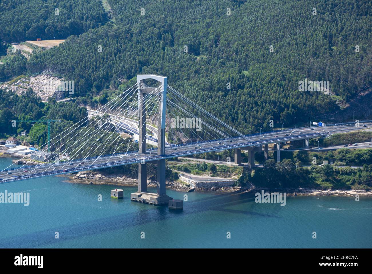 View of Rande Bridge across Ria de Vigo from Galicia, Spain Stock Photo