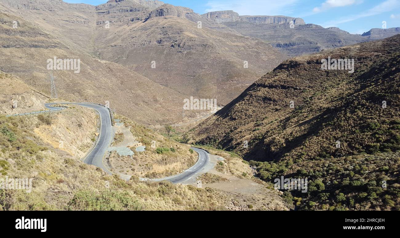 Viewpoint at Maluti Mountain on a sunny day, Kingdom of Lesotho, South Africa Stock Photo