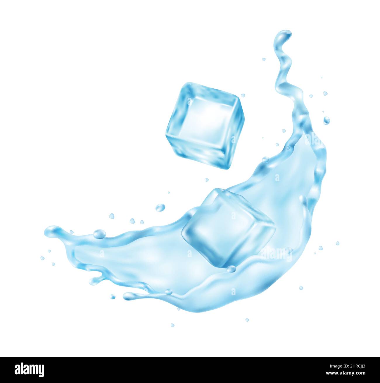 Realistic composition with images of water splash with ice cubes on ...