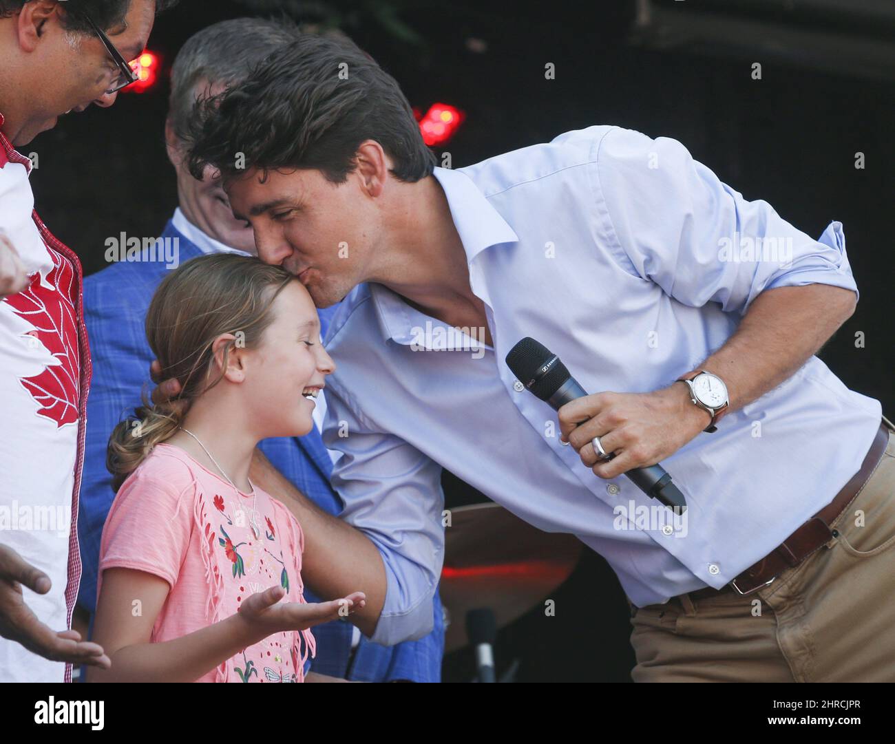 Prime Minister Justin Trudeau kisses his daughter Ella-Grace after a ...