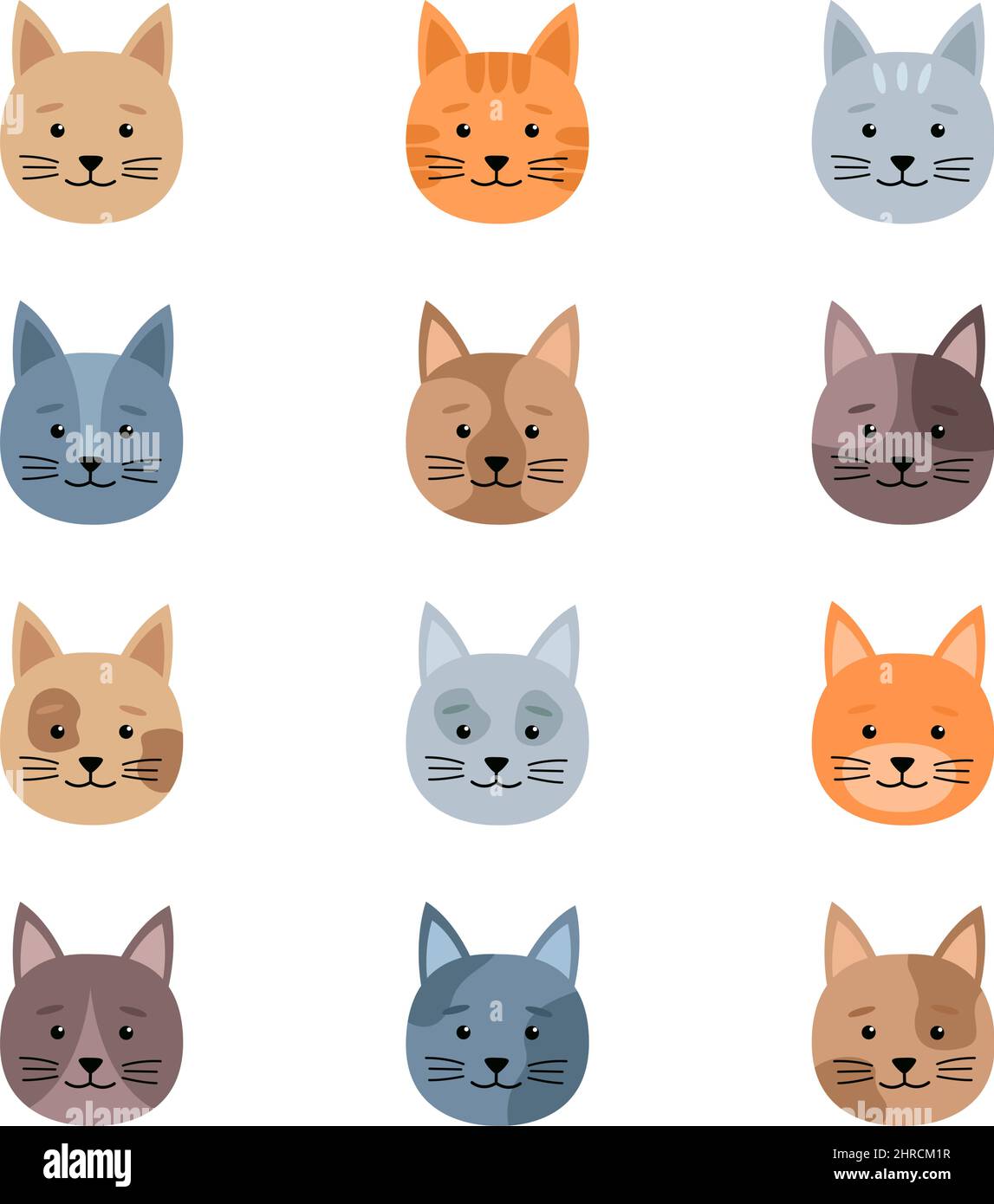 Set of cute cats heads, vector illustration Stock Vector