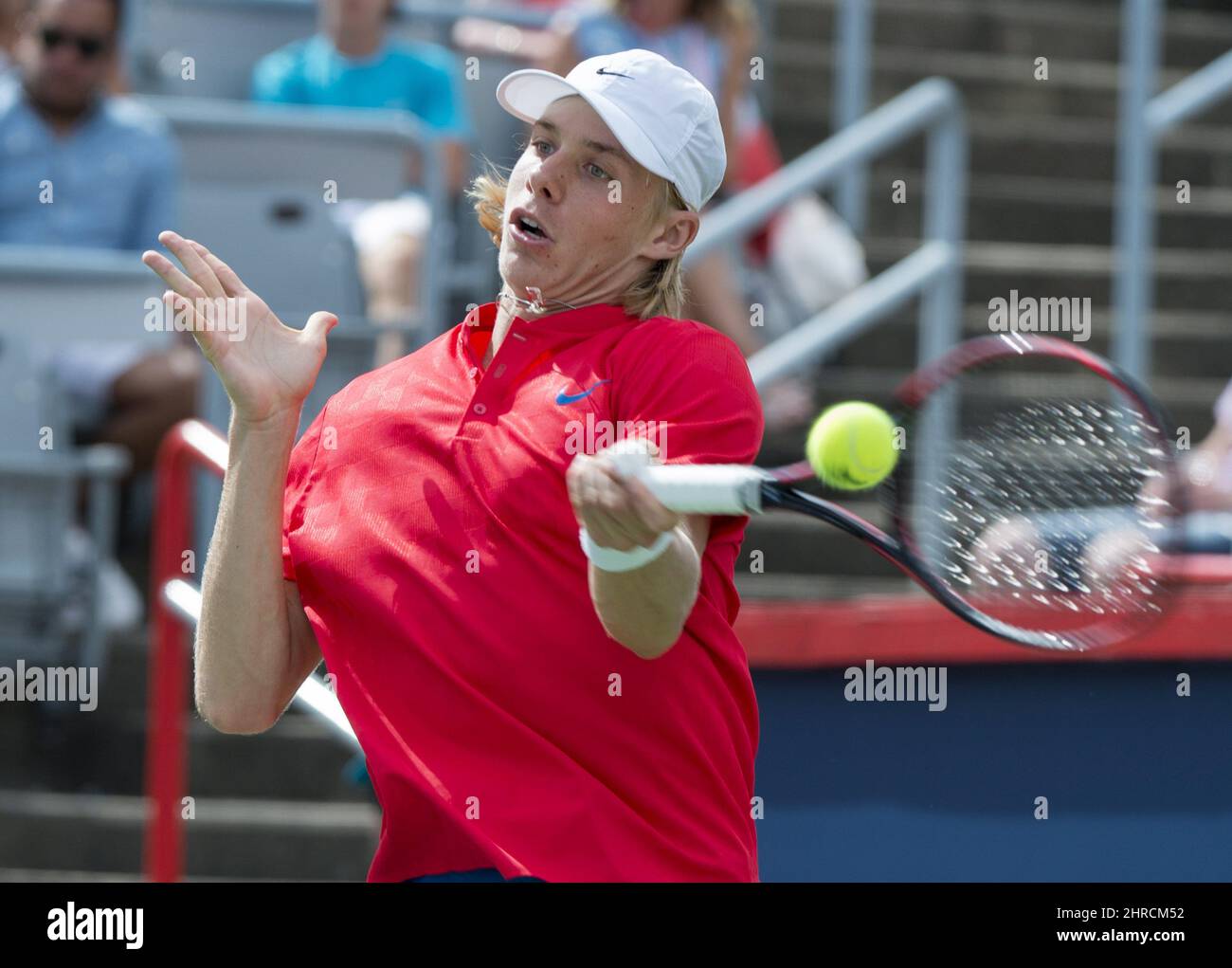 Denis Shapovalov of Canada returns to Rogerio Dutra Silva of Brazil during first round of play at the Rogers Cup tennis tournament Tuesday August 8, 2017 in Montreal. THE CANADIAN PRESS/Paul Chiasson Stock Photo