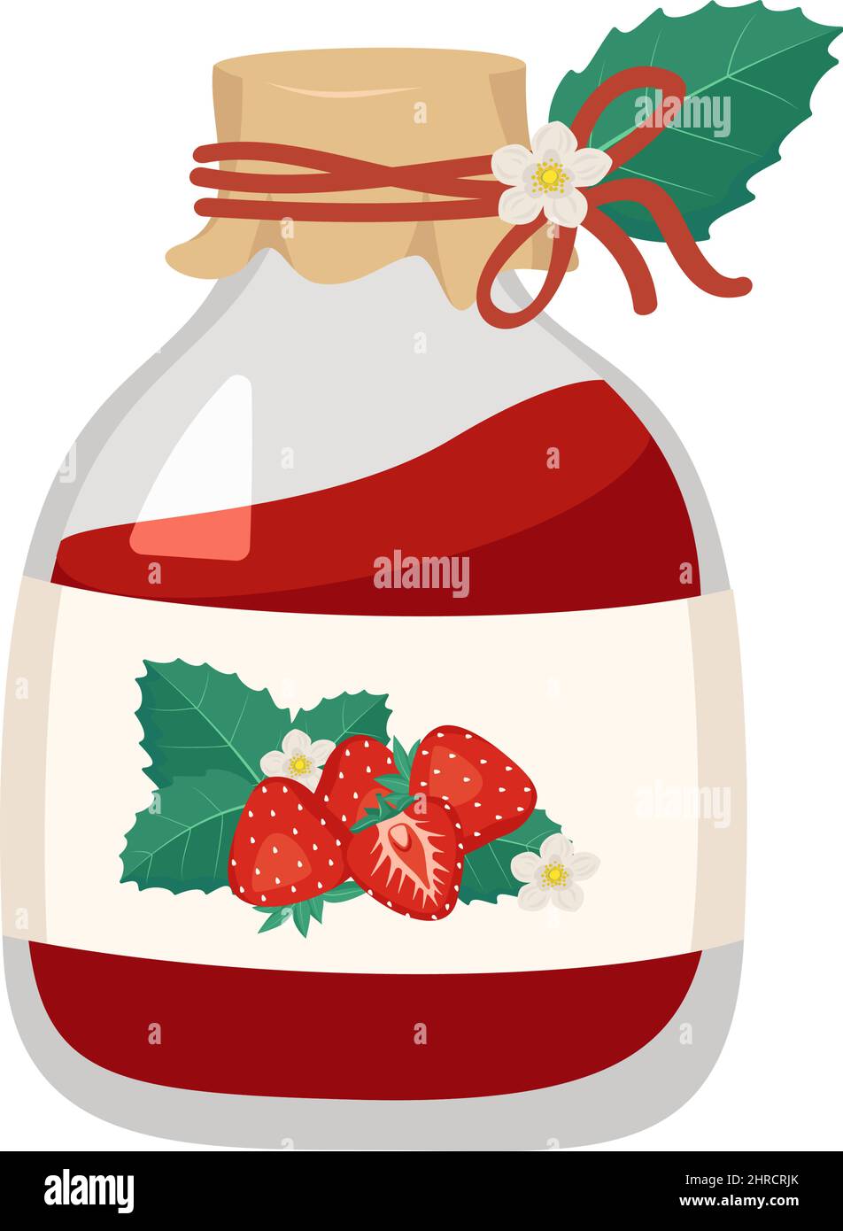 Jar of strawberry jam. Sweet healthy food, delicious fruit dessert. Vector flat illustration Stock Vector