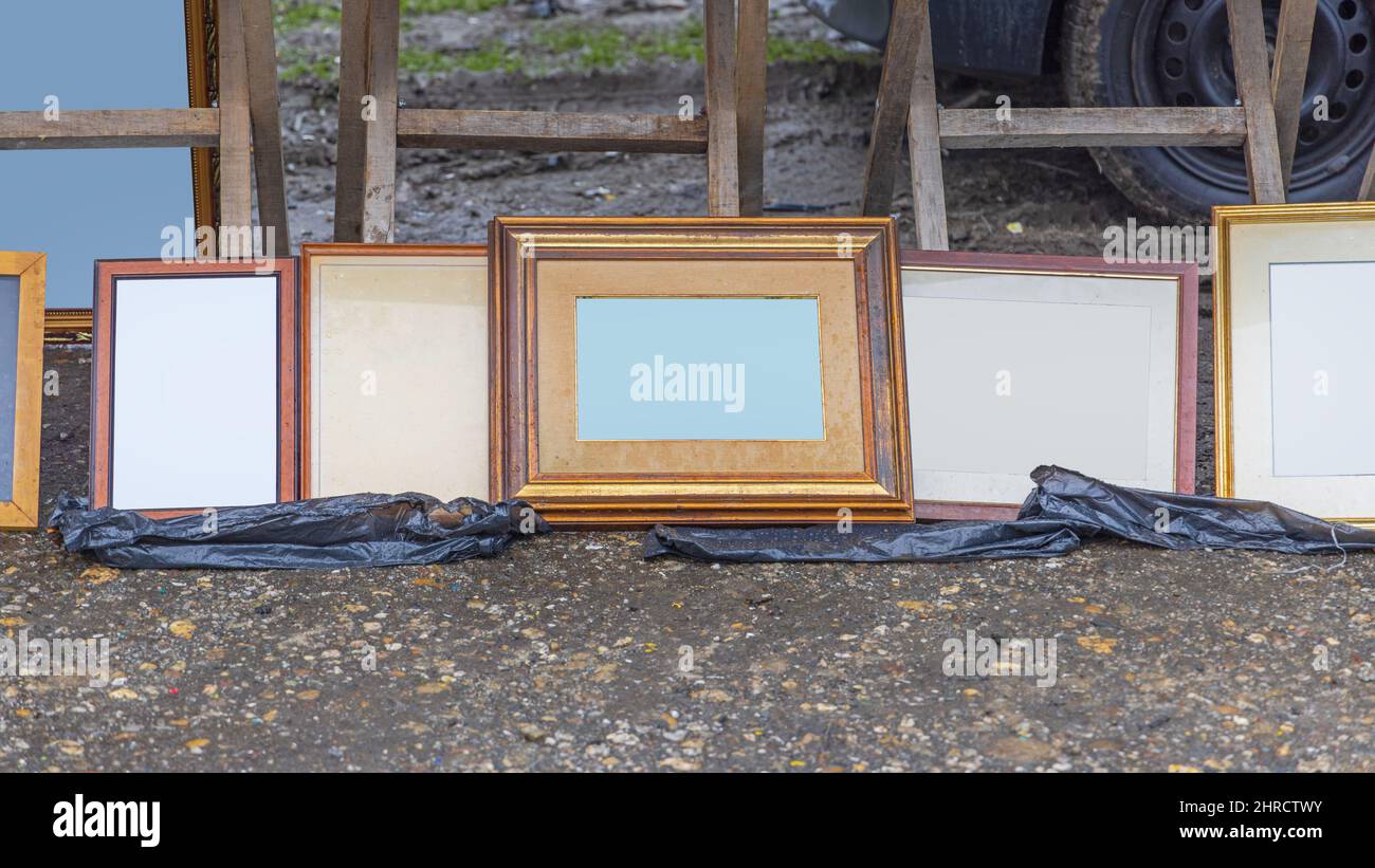 Old Picture Frames for Sale at Flea Market Stock Photo Alamy