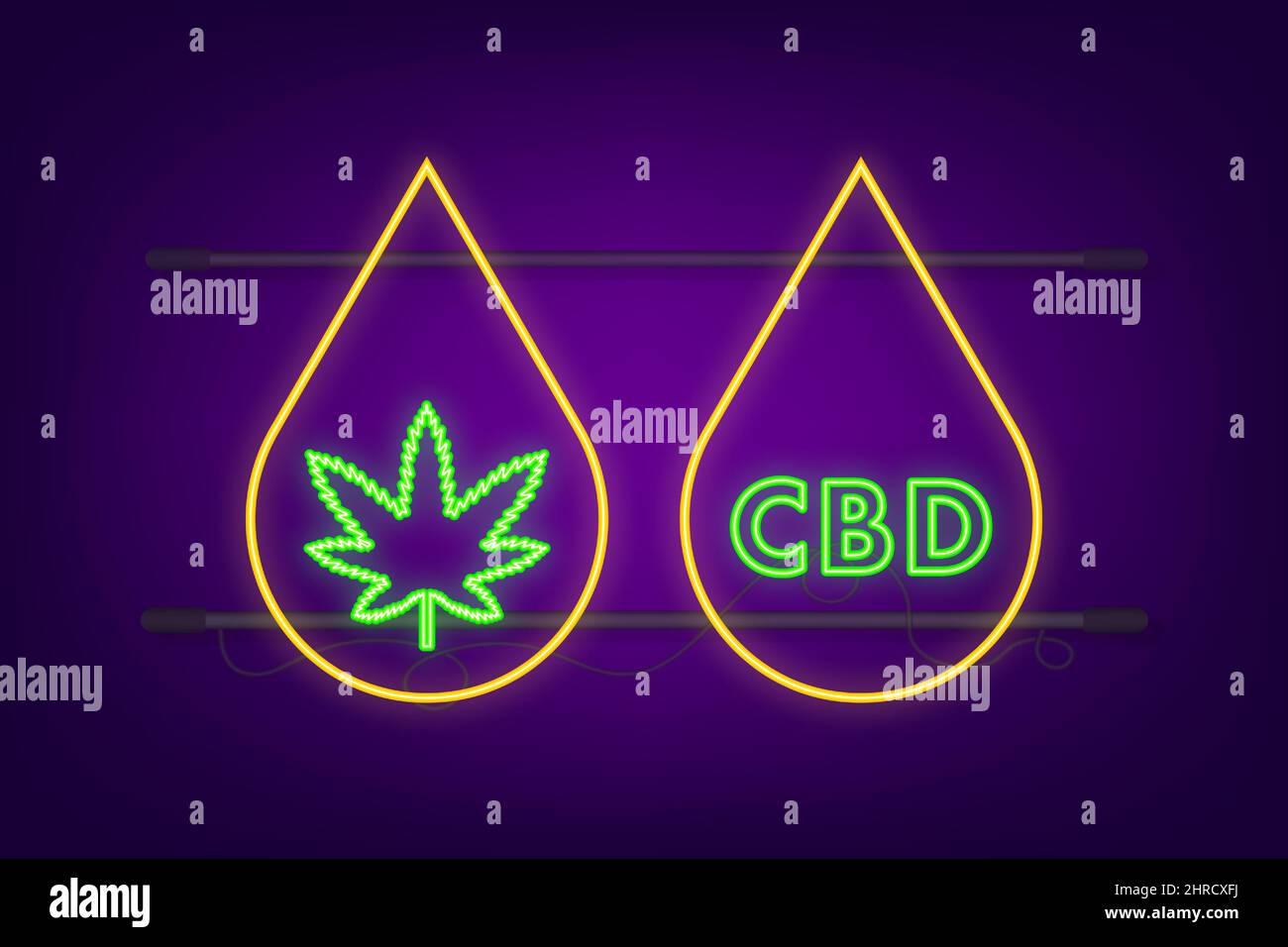 Creative cannabis leaf vector neon icon. Template for CBD Cannabidiol. Vector illustration. Stock Vector