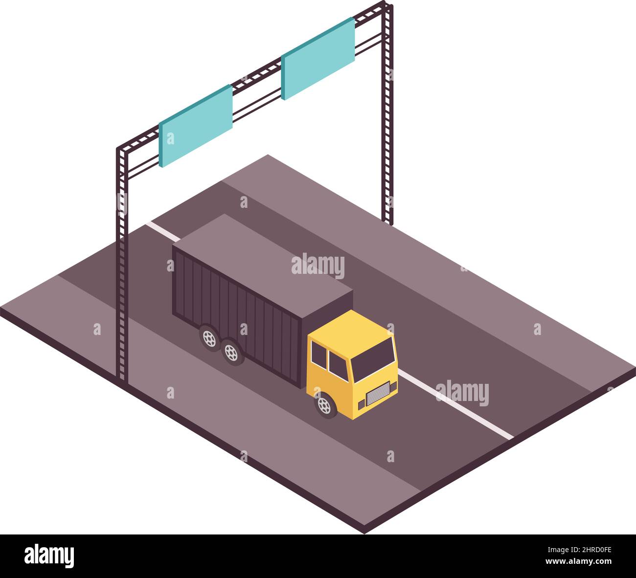 Road set isometric composition with view of motorway with moving truck ...