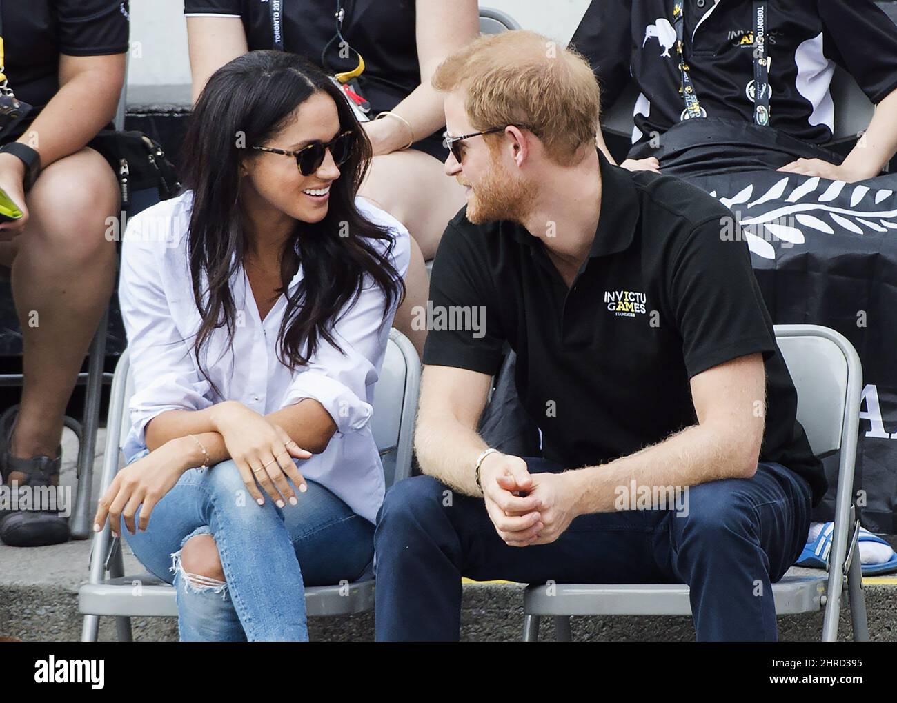 Prince Harry and his girlfriend Meghan Markle attend the wheelchair tennis  competition during the Invictus Games in Toronto on Monday, September 25,  2017. This is Prince Harry's first public appearance with Markle.