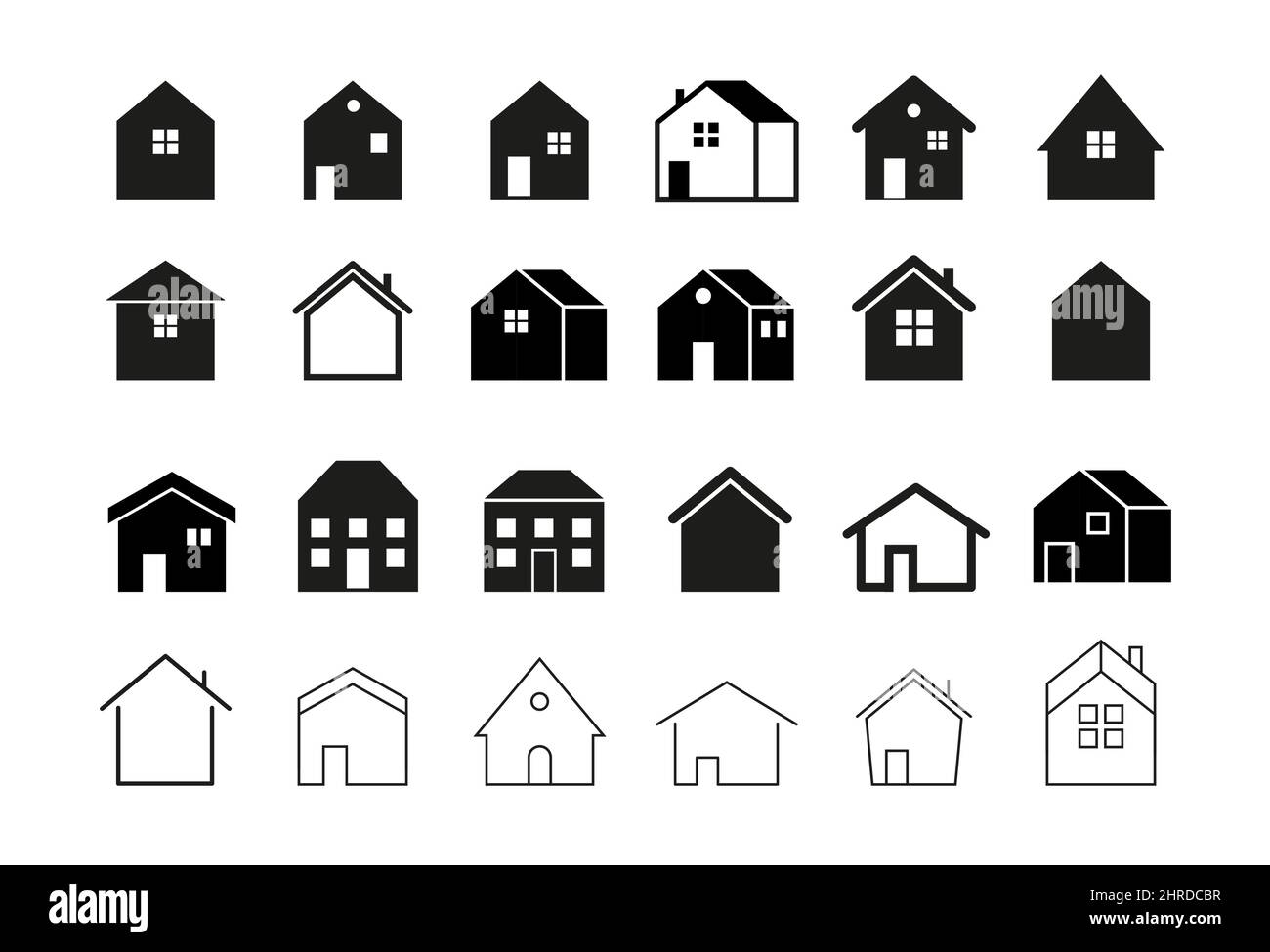 Home, houses and buildings icons, symbols and logos Stock Vector