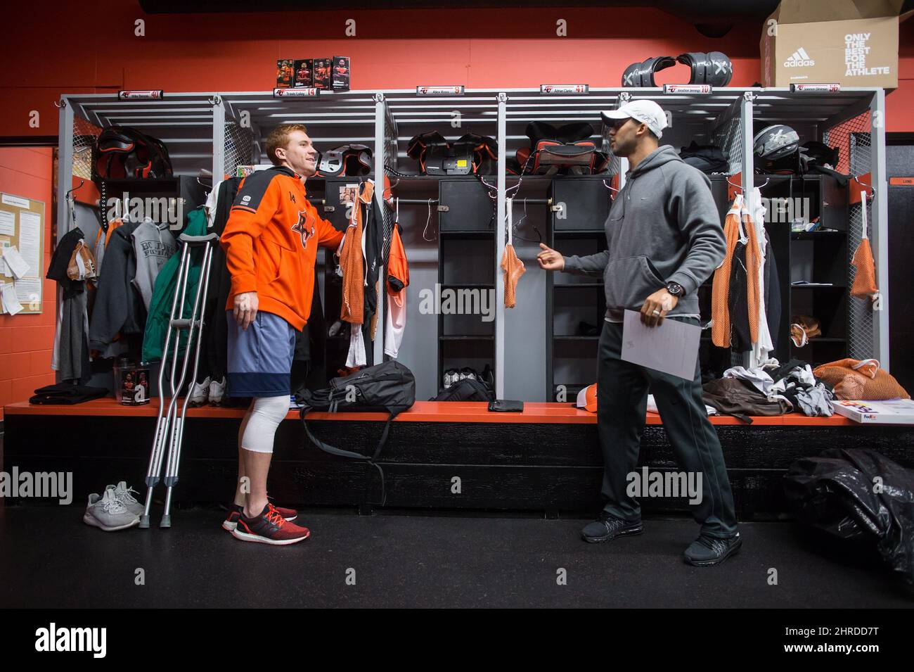 B.C. Lions quarterbacks Travis Lulay, left, and Jonathon Jennings clean