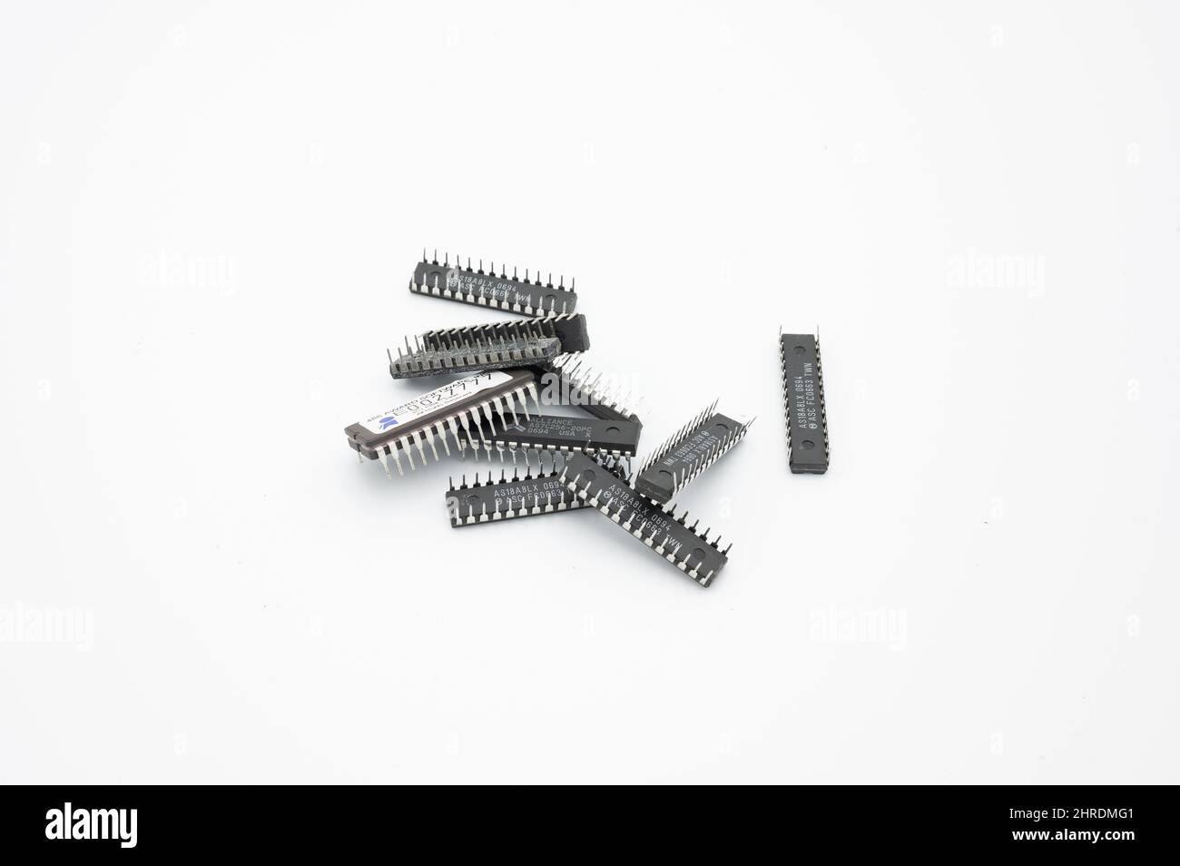 Detail of the electronic chip of the computer on white background Stock