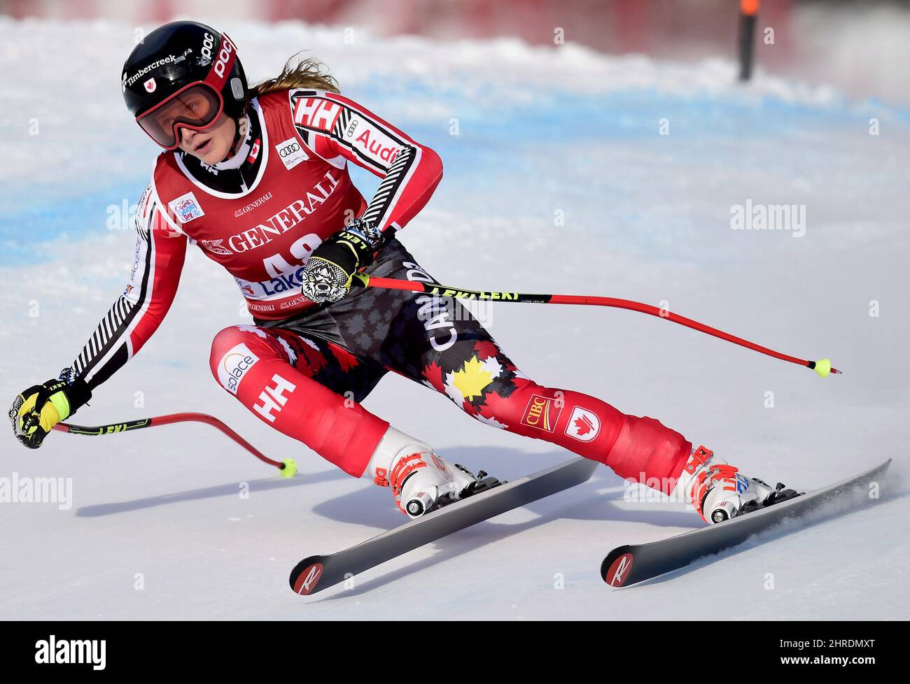 Stefanie Fleckenstein, of Canada, skis down the course during 