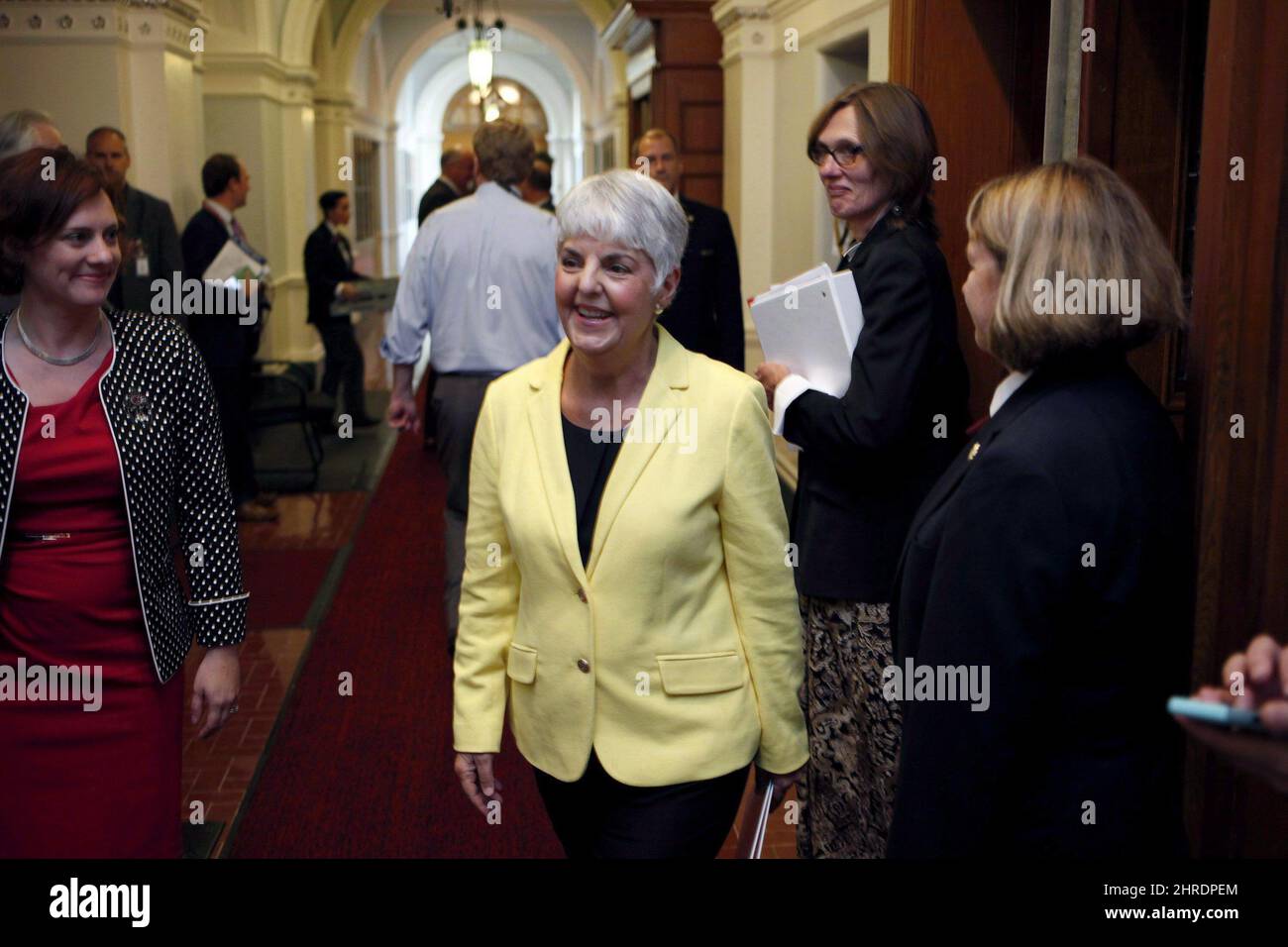 B.C. Finance Minister Carole James leaves the legislative assembly after delivering the budget from the legislative assembly at Legislature in Victoria, B.C., on Monday, September 11, 2017. A decades-old sore spot in the Canadian federation is days away from another flare-up as the country's finance ministers prepare to discuss potential tweaks to the formula behind equalization payments. THE CANADIAN PRESS/Chad Hipolito Stock Photo