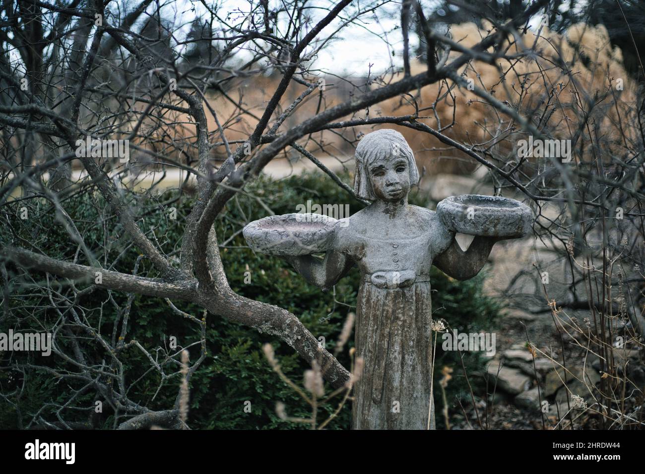 View of a bird girl statue at Overland Park Arboretum & Botanical Gardens, Kansas, United States Stock Photo