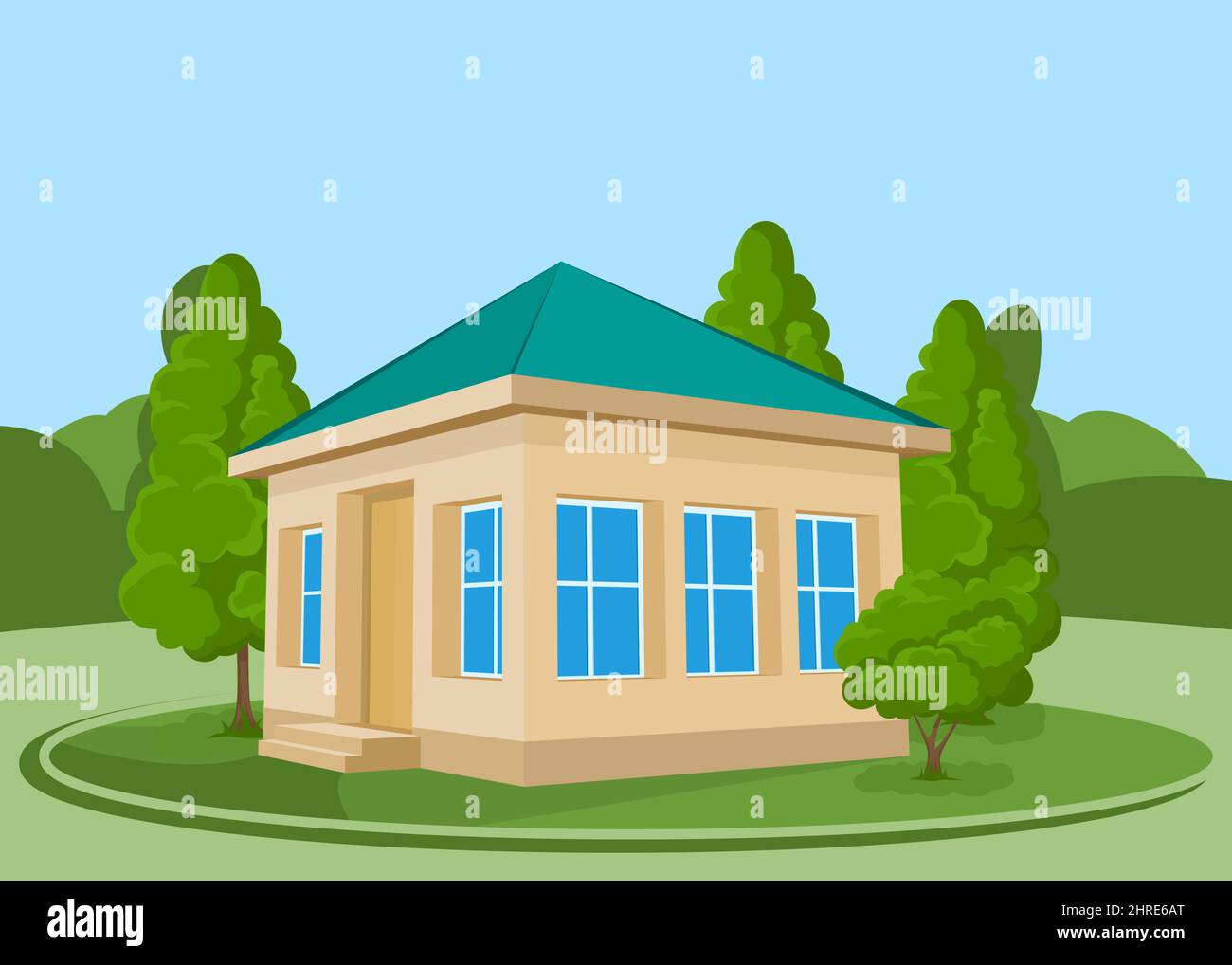 Summer landscape. 3D house icon surrounded by trees Stock Vector Image ...
