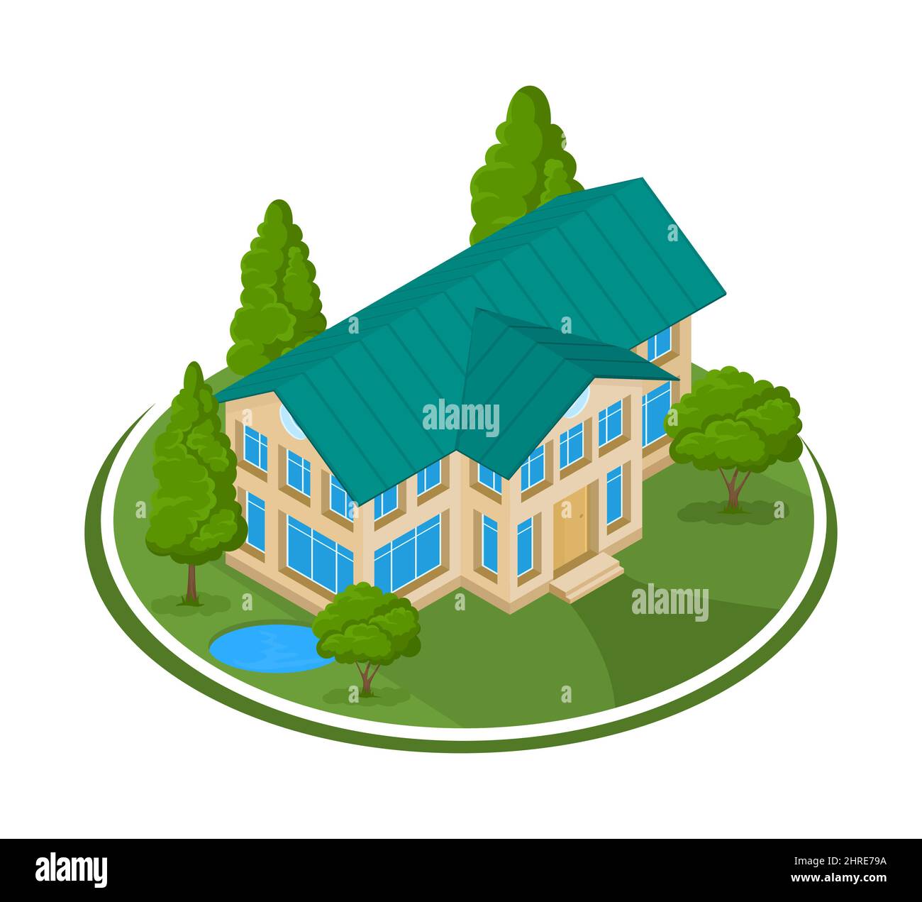 Summer landscape. 3D house icon surrounded by trees Stock Vector Image ...