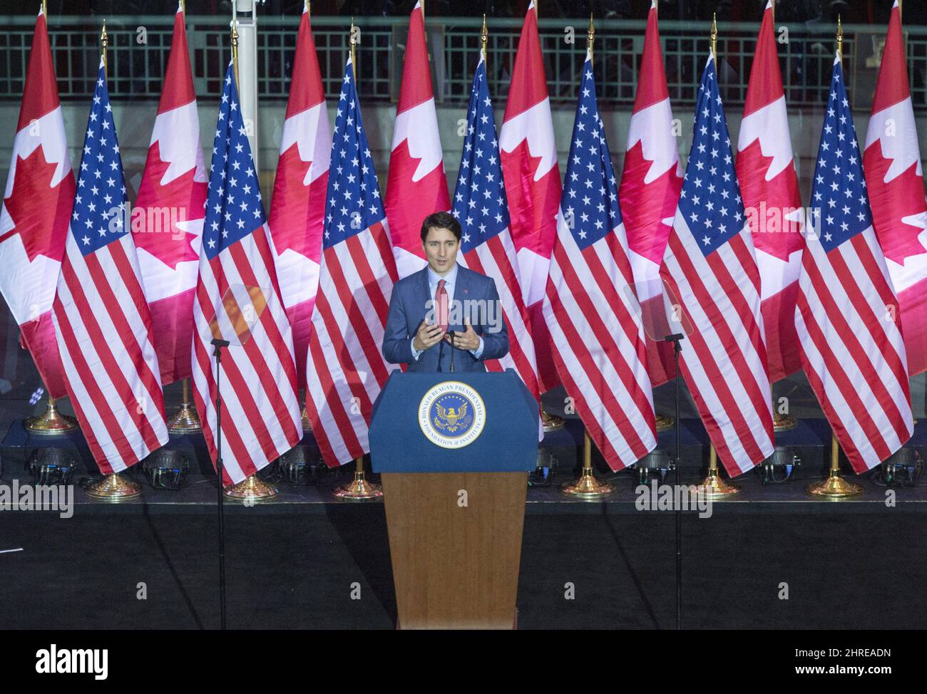 Reagan Rudeau Prime Minister Justin Trudeau speaks at the Ronald Reagan Museum ...