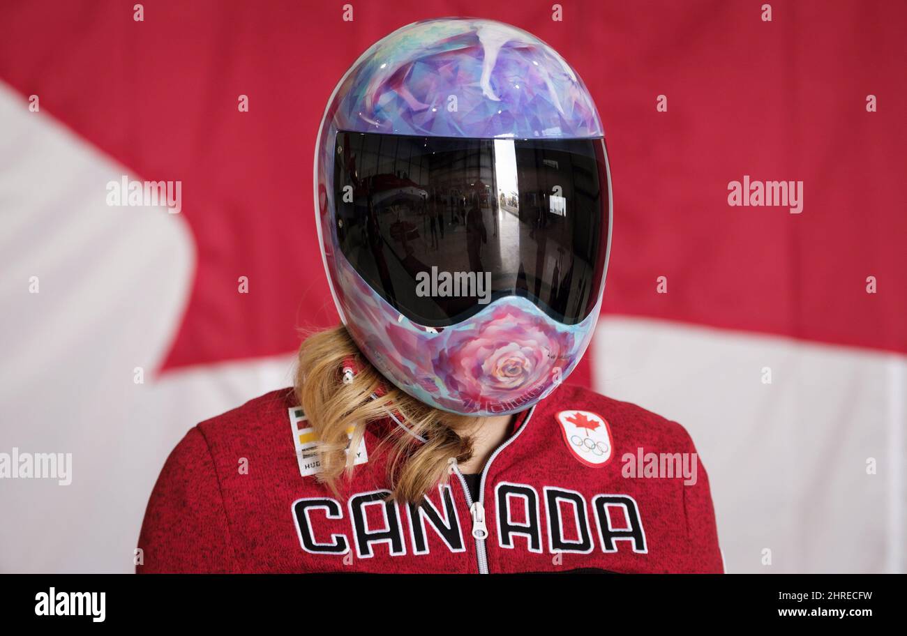 Canada's Mirela Rahneva wears her helmet honouring her mother