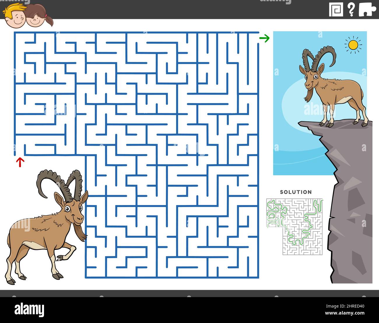 Cartoon illustration of educational maze puzzle game for children with ...