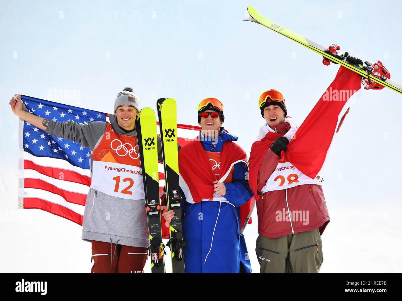 Gold medalist Oystein Braaten of Norway, centre, silver medalist Nick