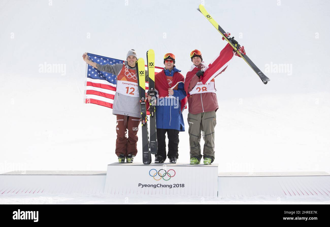 Gold medalist Oystein Braaten of Norway, centre, silver medalist Nick