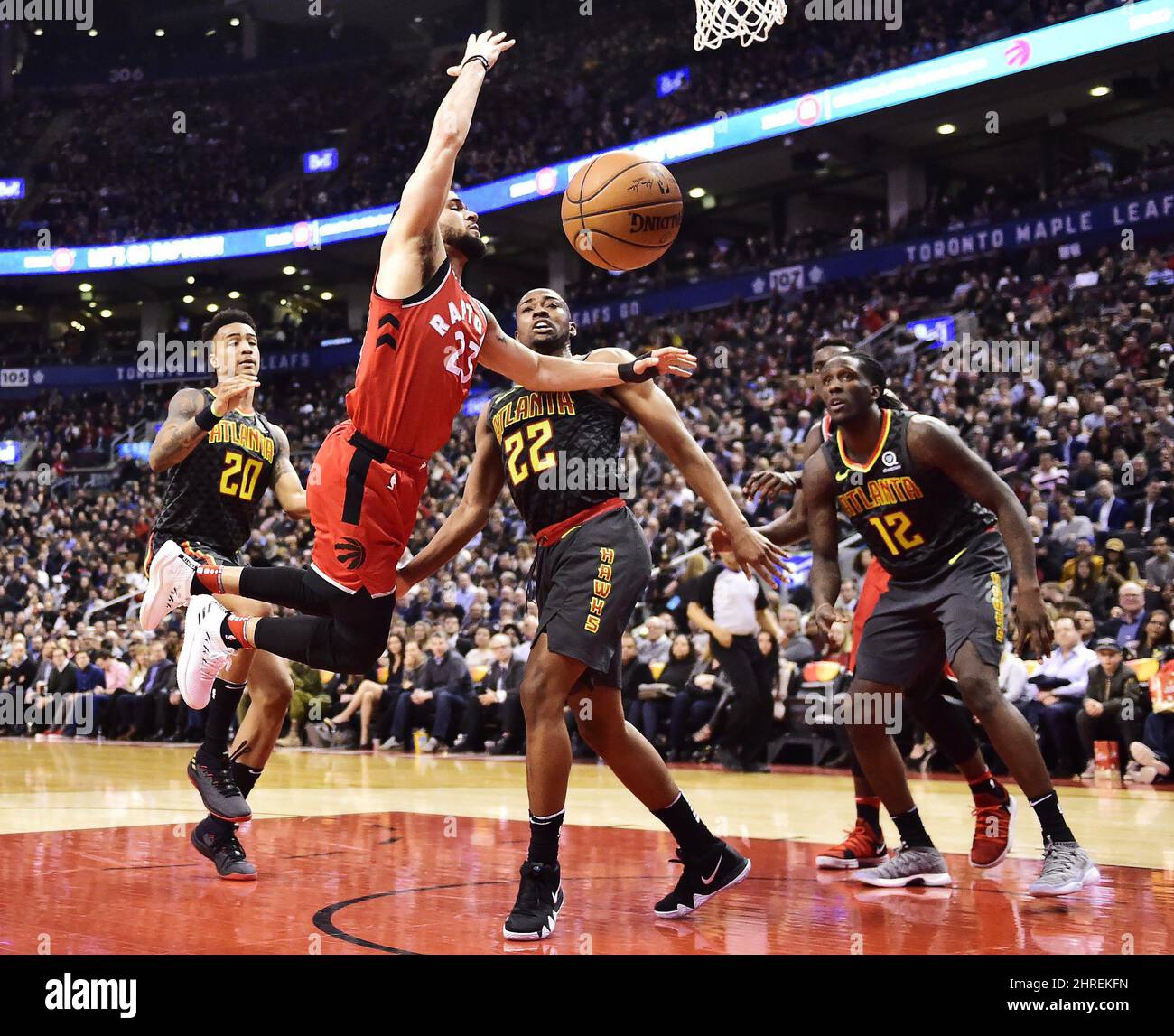 Toronto Raptors guard Fred VanVleet (23) is fouled as Atlanta Hawks ...