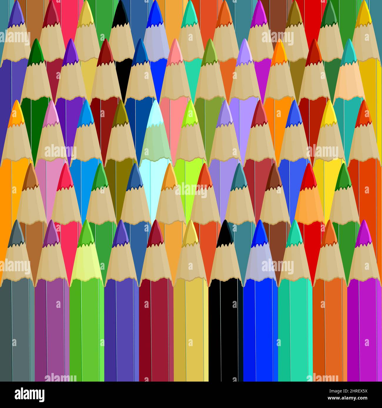 Pattern of colorful pencils. Background with colored pencils. Set of