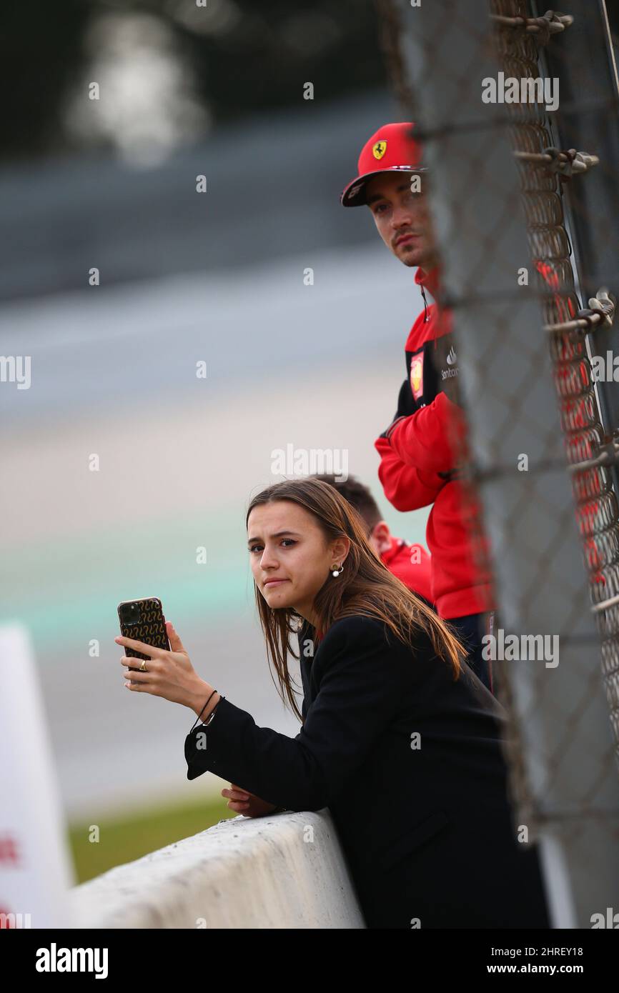 #16 Charles Leclerc Scuderia Ferrari and his girlfriend Charlotte Sinè, during the winter testing days, Barcelona 23-25 February 2022, Formula 1 World championship 2022. Stock Photo