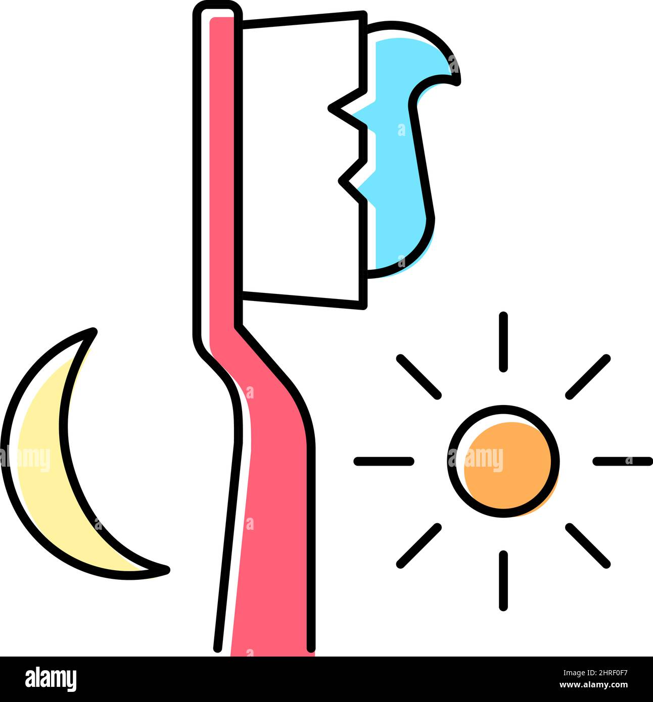 morning and evening cleaning toothpaste and toothbrush color icon ...