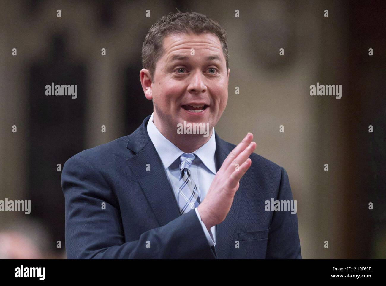 Leader of the Opposition Andrew Scheer rises in the House of Commons in Ottawa on Monday, December 11, 2017. New fundraising numbers show the Conservatives trounced the governing Liberals in the first three months of 2018 â€” and suggest the Tories are chugging along with a strong head of steam heading into next year's federal election. THE CANADIAN PRESS/Adrian Wyld Stock Photo