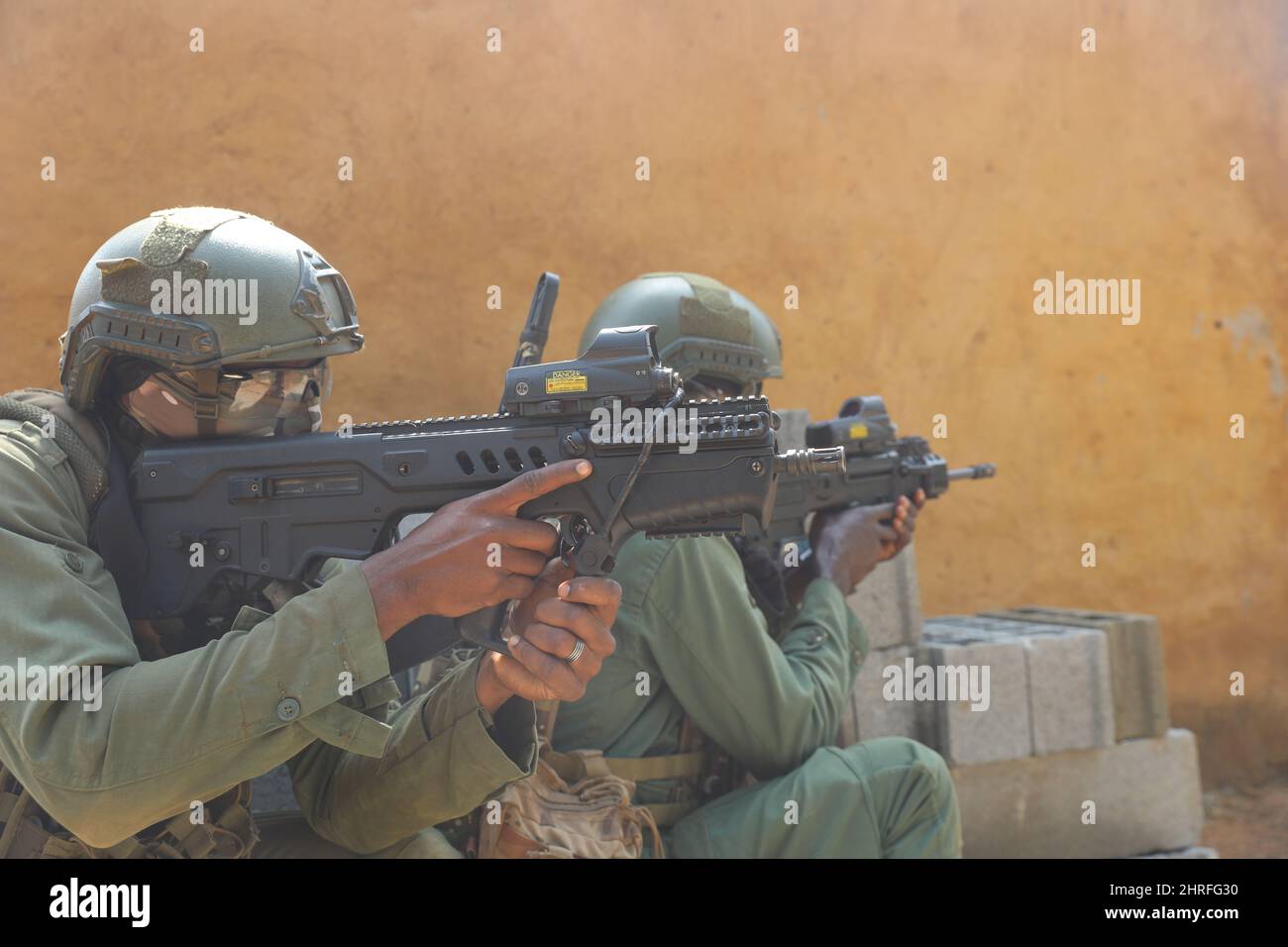 Ivory Coast Special Forces commandos during small unit training alongside French Special Forces during exercise Flintlock 2022 February 19, 2022 near Abidjan, Ivory Coast. Stock Photo