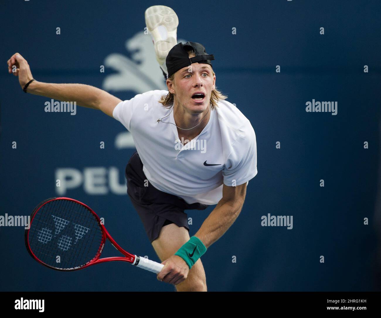 Denis Shapovalov, of Canada, serves the ball to Robin Haase, of the  Netherlands, during round three of the men's Rogers Cup tennis action in  Toronto on Thursday, August 9, 2018. THE CANADIAN