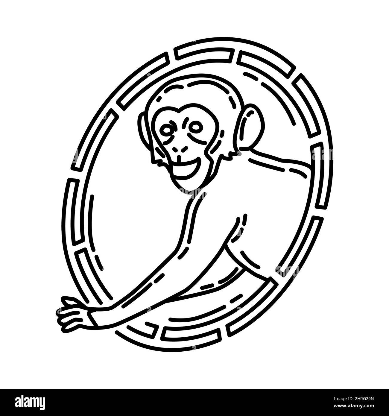 Monkey Symbol Part of Chinese New Year Accessories and Symbols Hand Drawn Icon Set Vector. Stock Vector
