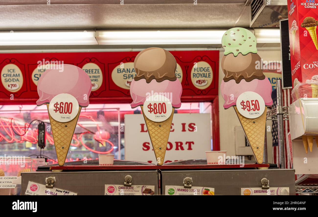 Ice Cream Shop price displays at the Original Farmers Market in Los