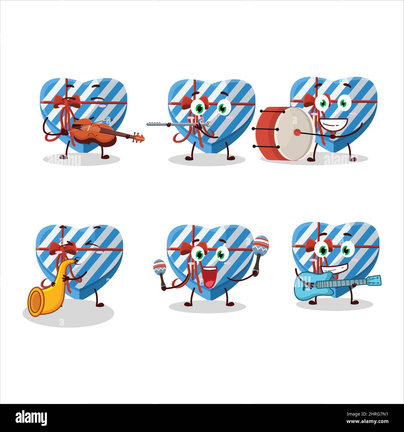 Blue Cartoon Instruments Cartoon character of blue love gift box playing some musical ...