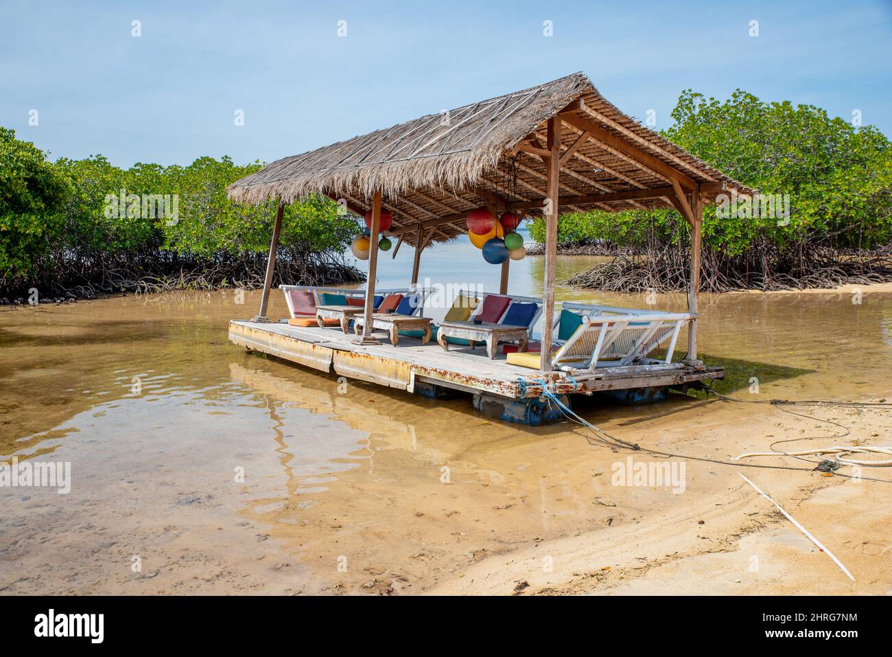 Beautiful floating terrace of a lounge bar in the Mangrove forest of