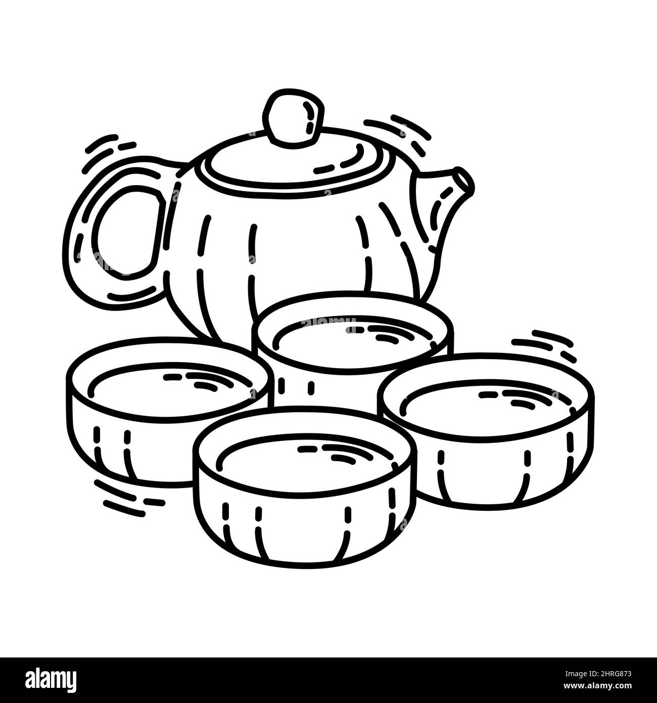 Tea Set Part of Chinese New Year Accessories and Feng Shui Symbols Hand Drawn Icon Set Vector