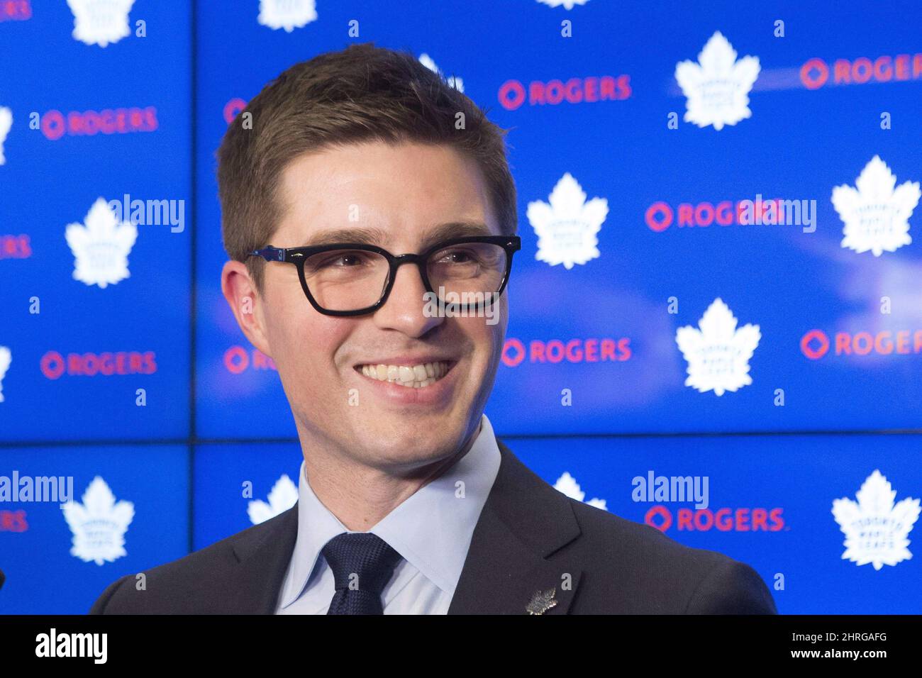 Kyle Dubas speaks at a press conference as he's introduced as the new  general manager of the Toronto Maple Leafs in Toronto on Friday, May 11,  2018. Members of the Toronto Maple
