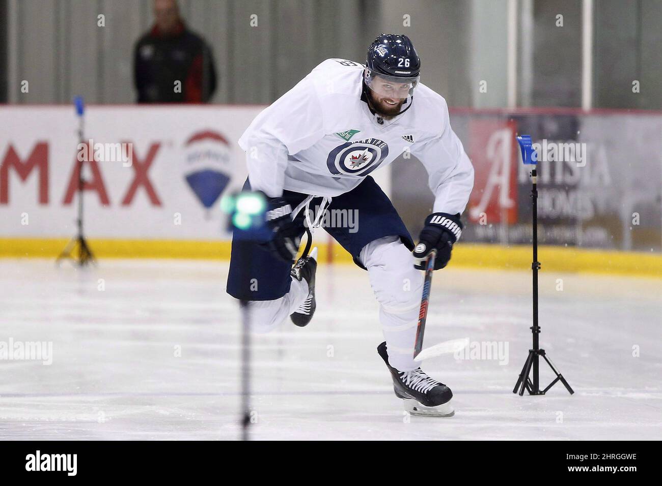 Winnipeg Jets' Blake Wheeler (26) does a skating time trial during the first day of the Jets NHL training camp in Winnipeg, Friday, September 14, 2018. That was then and this is now for the Winnipeg Jets. Wheeler and his teammates are taking that approach as the club prepares to follow up being on the doorstep of last season's Stanley Cup final. THE CANADIAN PRESS/John Woods Stock Photo