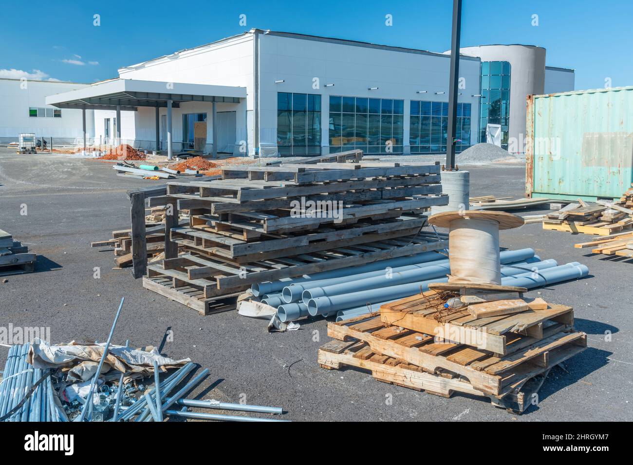 Horizontal shot of a retail construction site with supplies. Stock Photo