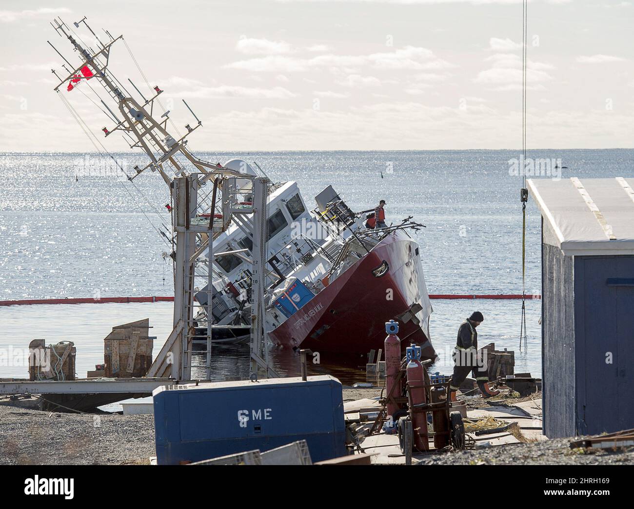 A Canadian Coast Guard vessel that was cut from its cradle at a Nova