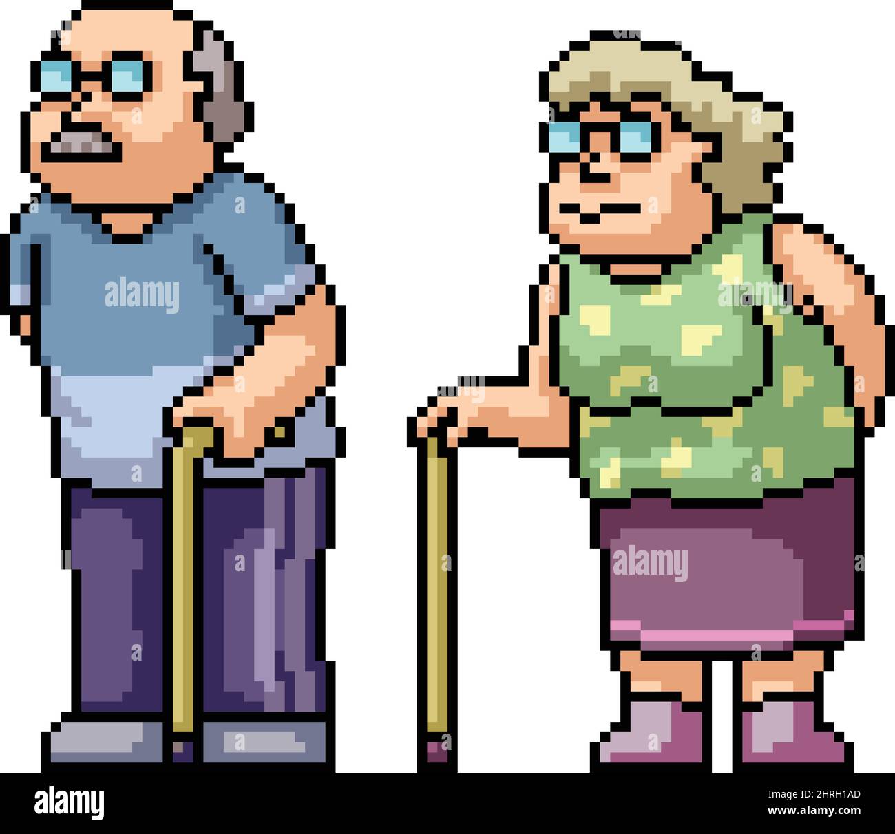 pixel art of old couple forever Stock Vector
