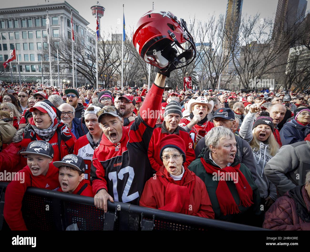 Calgary Stampeders' fans celebrate winning the Grey Cup at a ceremony