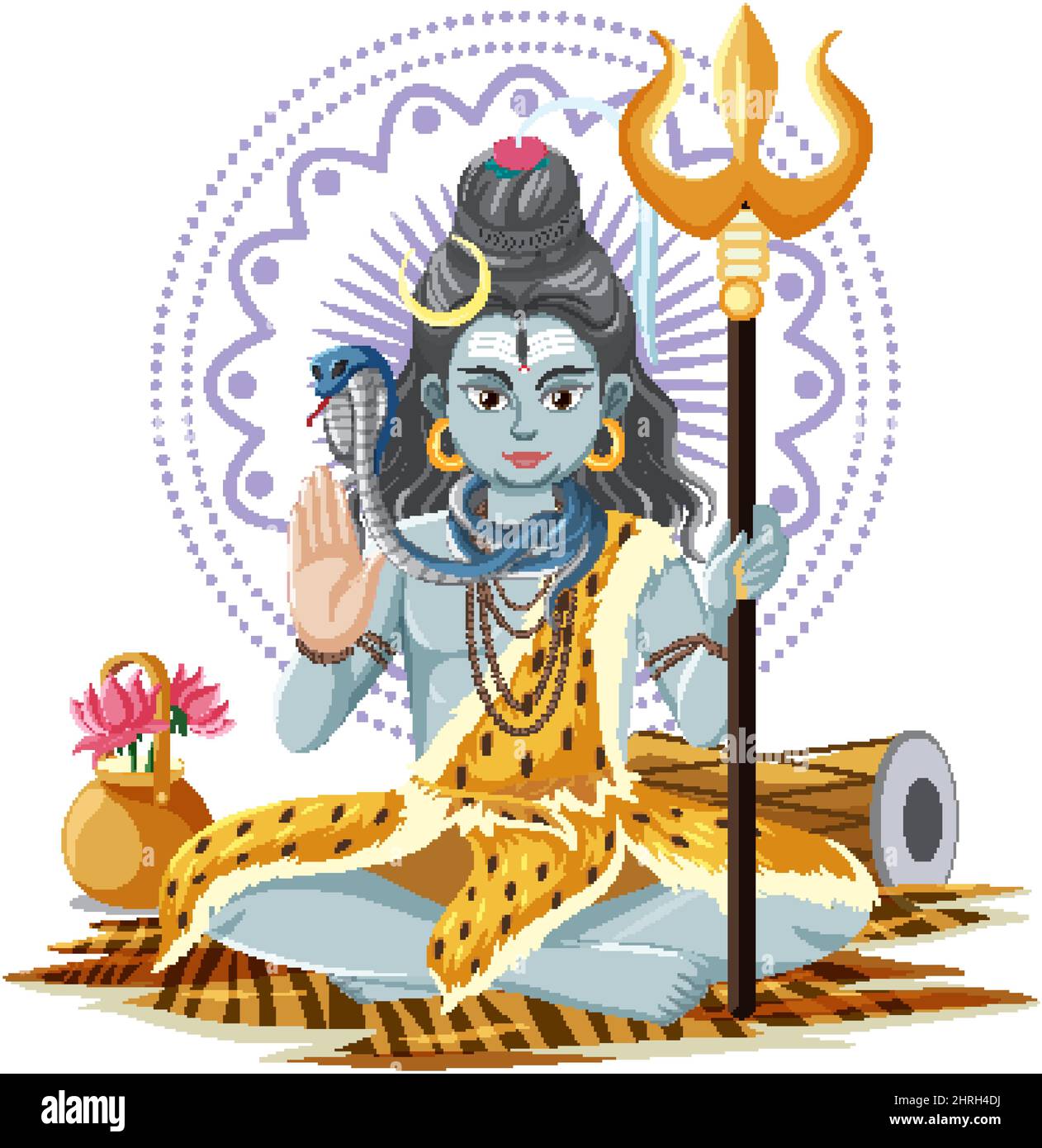 Indian god with cobra sitting on tiger mat illustration Stock Vector